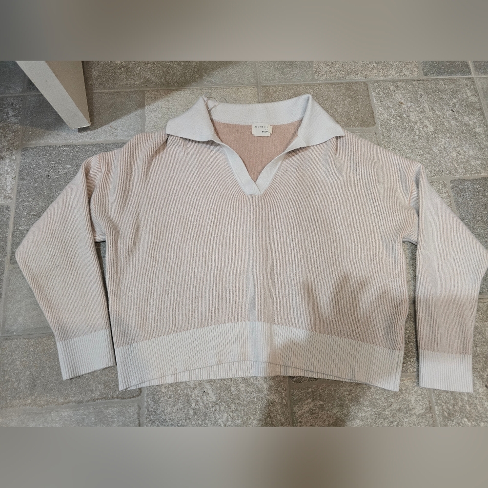 Dreamers By Debut Collar Tan And Cream Sweater Crop Ribbed Small Med Old Money - Picture 5 of 8